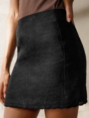 NWT Sezane Malia Skirt in Black Linen